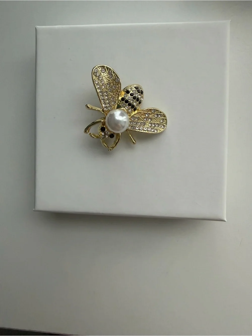 Boutique GoldTone Faux Pearl and Rhinestone Bee Brooch